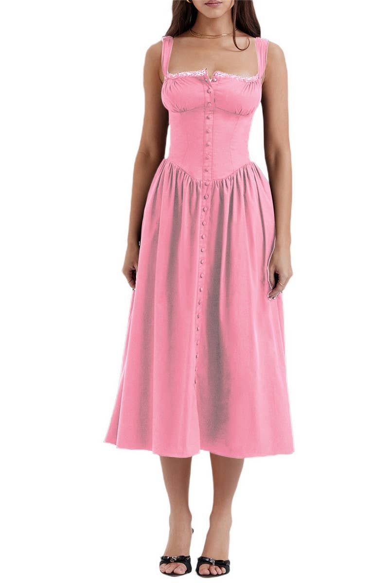 CWDMD5945_FLORAL OR SOLID STRAPLESS SLEEVE MAXI CAMI DRESS