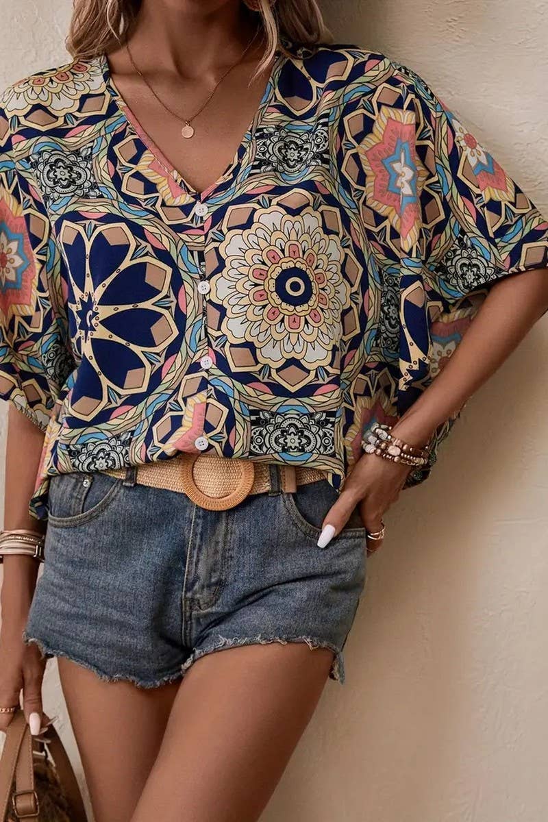CWTBLL3983_V-NECK FLORAL BATWING SLEEVE BLOUSE