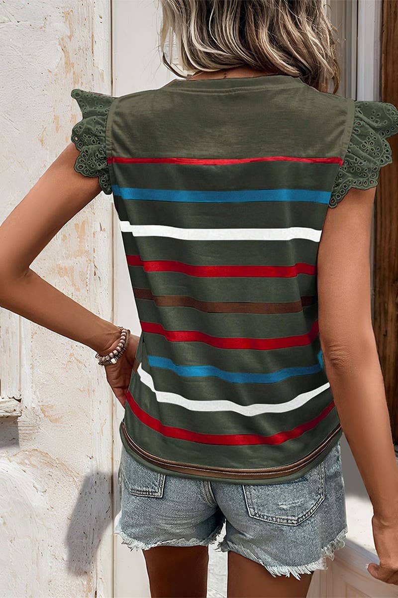 CWTBLS0992_SHORT-SLEEVED CASUAL STRIPED TOP