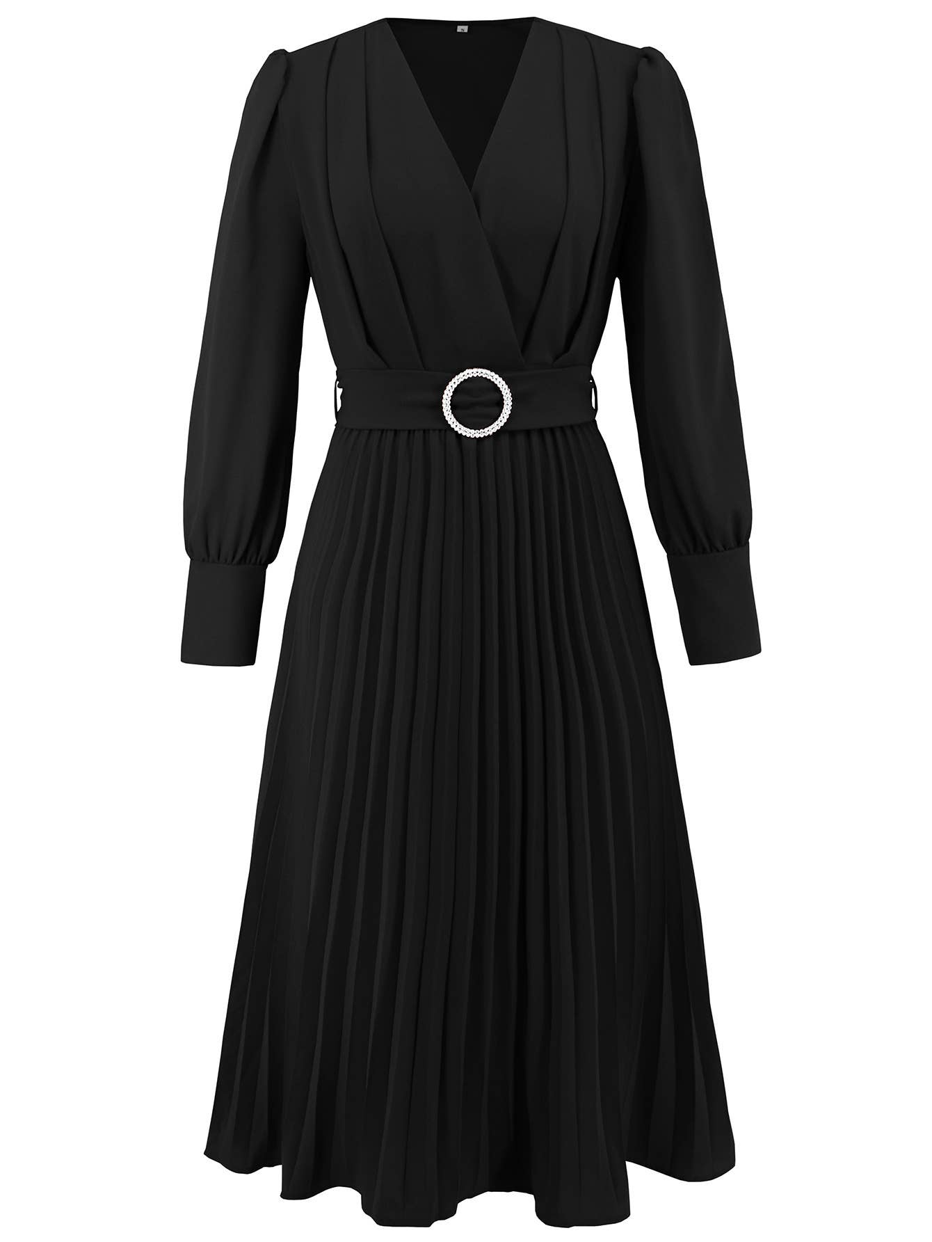 Elegant Pleated V-Neck Long Sleeve Bodycon Dress