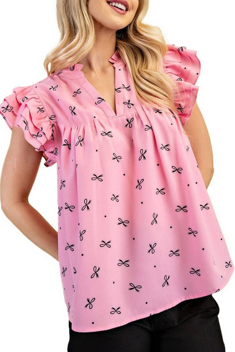 CWTBLS1815_SUMMER V-NECK SWEET PRINTED LADIES SHIRT