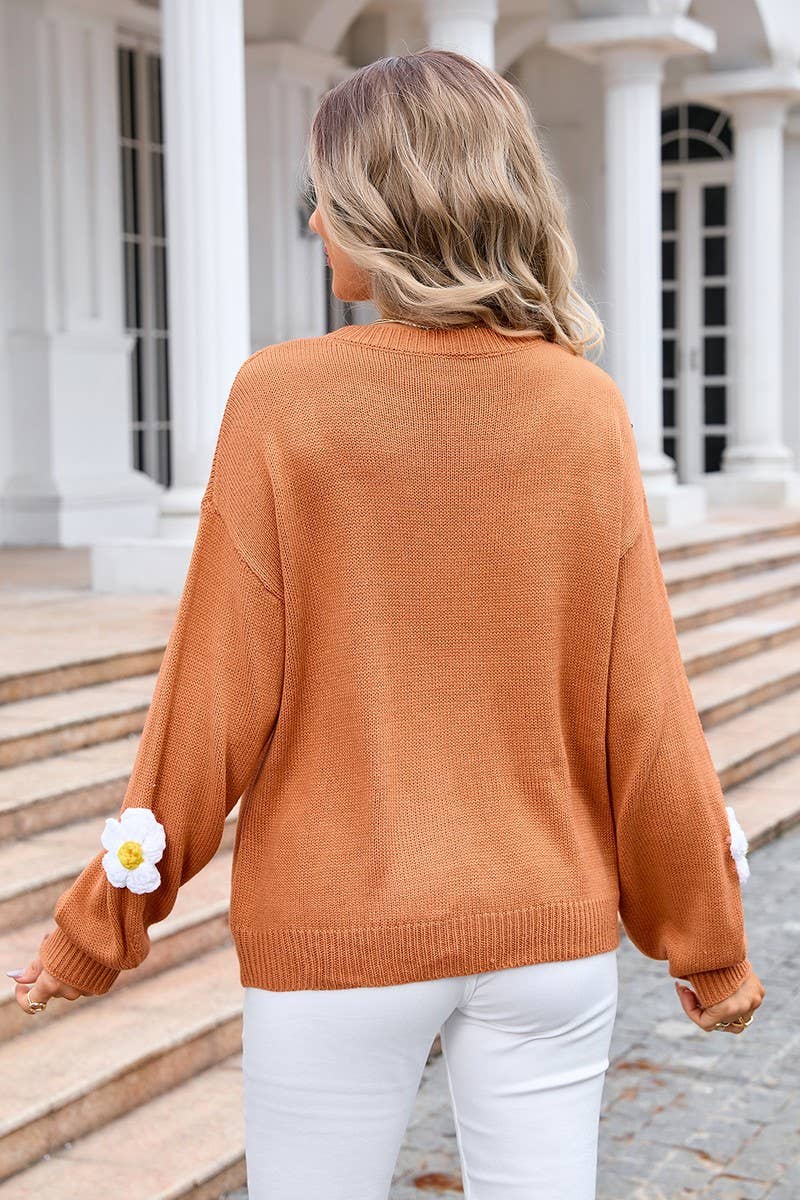 CWOSWL3109_CREW NECK PULLOVER FLORAL KNIT SWEATER