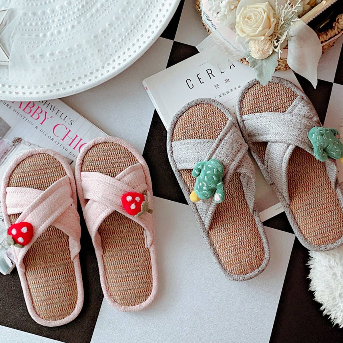 RETRO CROSS LINEN NON-SLIP SLIPPERS FOR WOMEN_CWMM2948