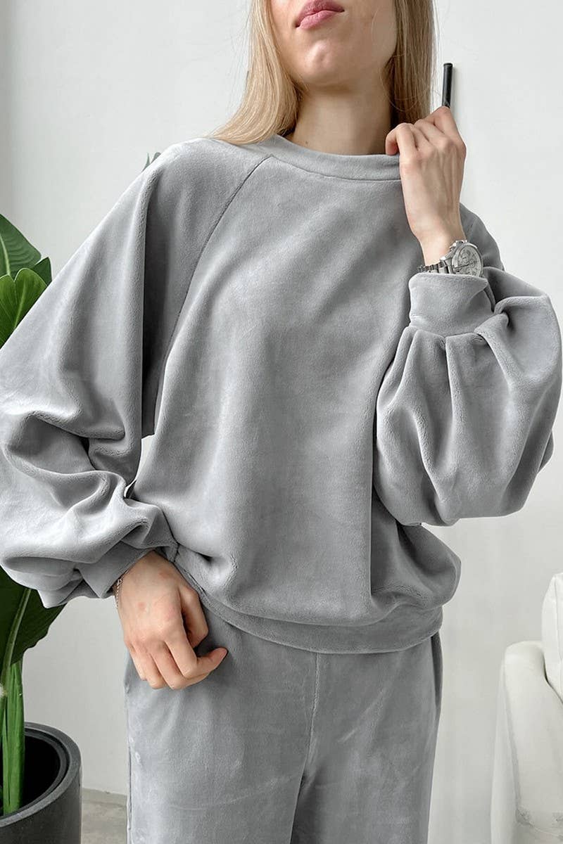 CWSPJ0408_VELVET LONG-SLEEVED TROUSERS PAJAMA SET