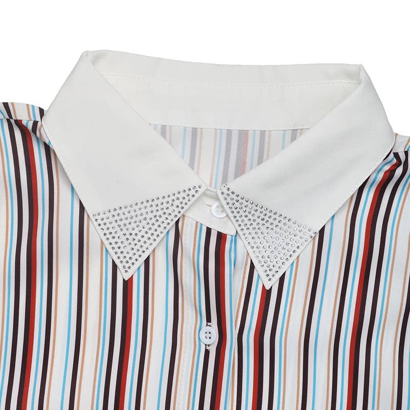 Casual lapel colorful vertical striped shirt