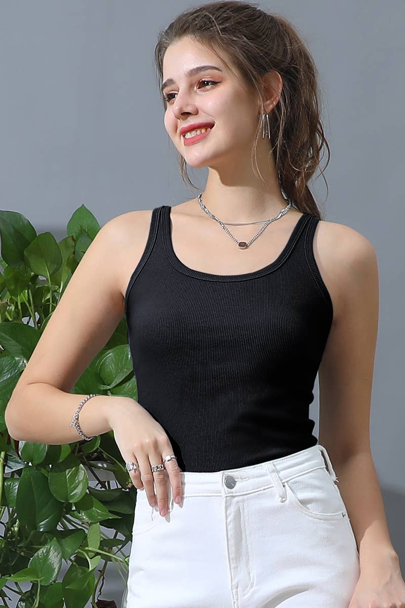 CWTTK231_SOLID RIB KNIT BASIC CAMI TANK TOP