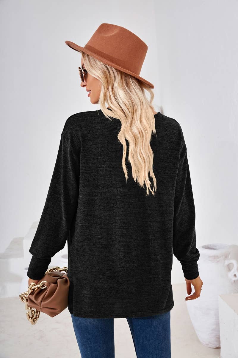 CWTBLL2685_AUTUMN V-NECK LONG SLEEVE SOLID COLOR TOP