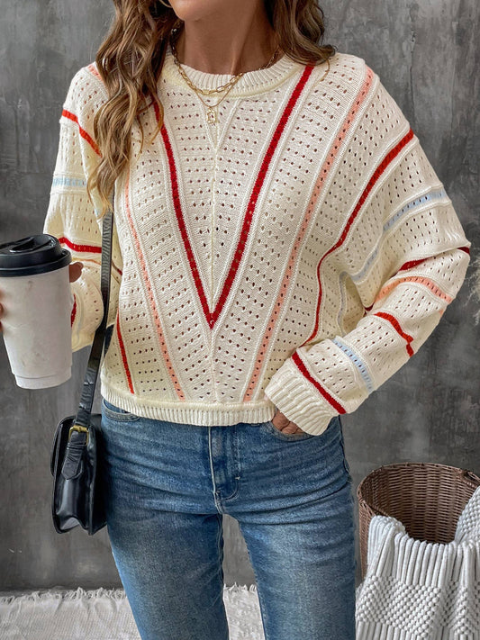 COLORFUL STRIPED CREW NECK PULLOVER SWEATER