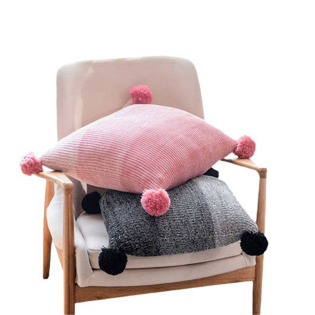 GRADIENT HERRINGBONE COTTON CABLE KNITTED PILLOW