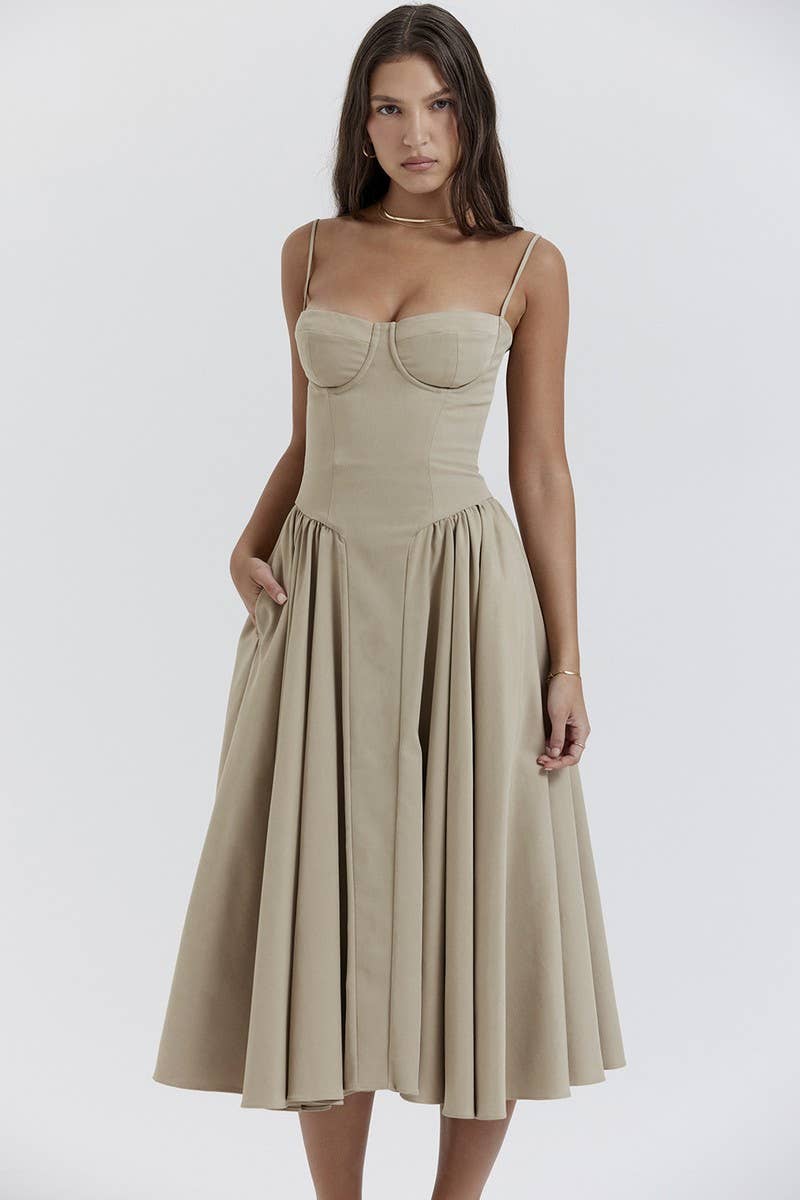 CWDMD5632_SLIM FIT OFF-SHOULDER BACKLESS MIDI DRESS