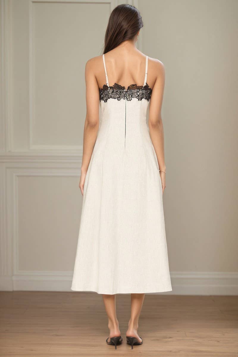 CWDMD6403_LACE COLORBLOCK OFF SHOULDER STRAP SUMMER DRESS