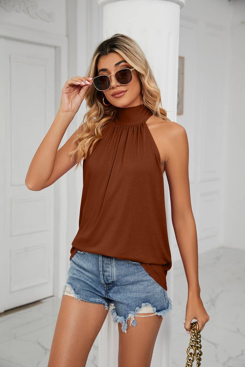 CWTTSL0233_Halterneck Back Tied Sleeveless Knit Top