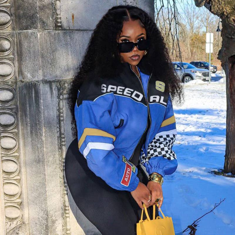 Color matching printed cotton padded loose jacket jacket