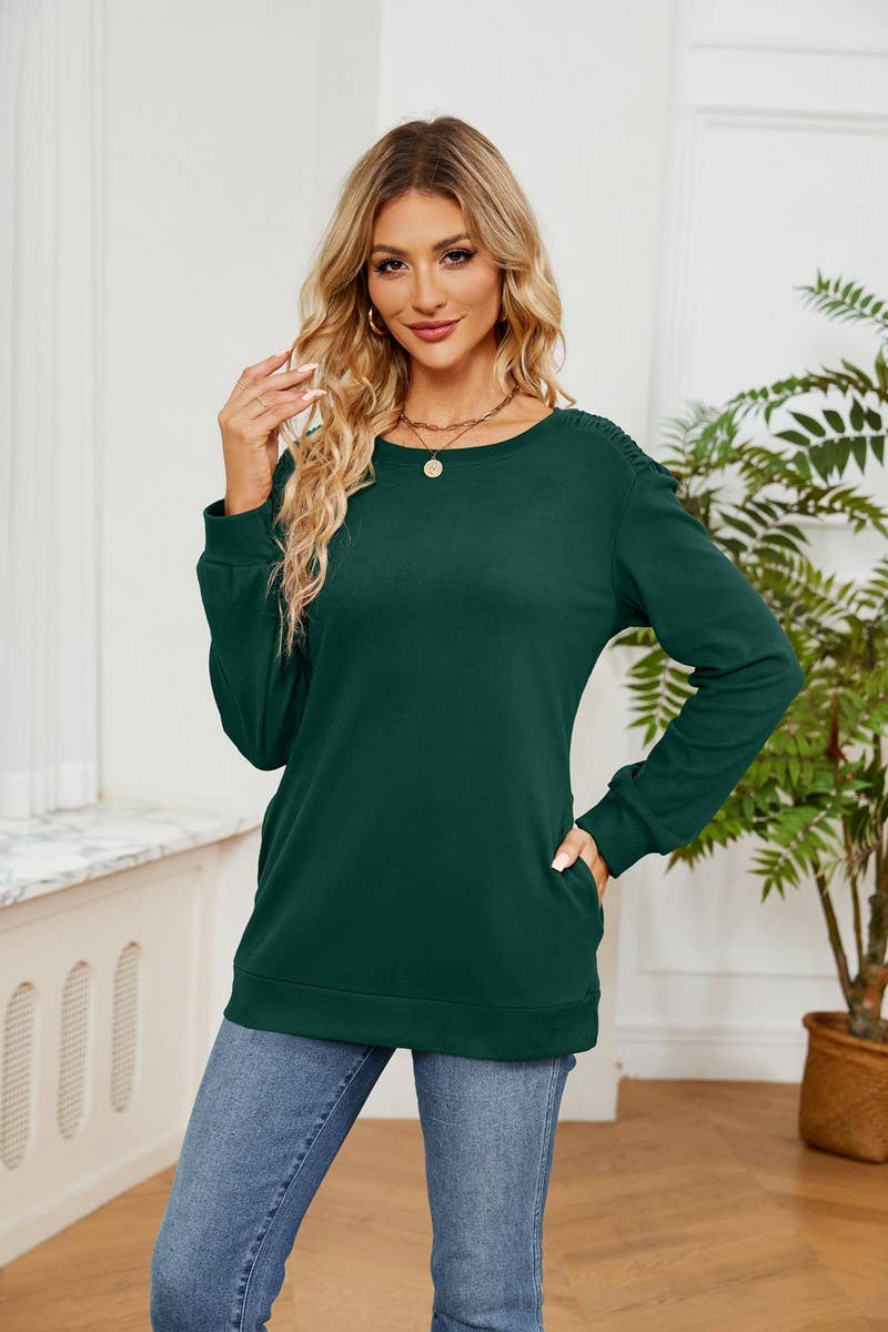 CWTBLL2384_SOLID COLOR ROUND NECK LONG SLEEVE POCKET T-SHIRT