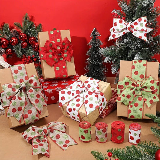 CWMM10200_POLKA DOT RIBBON SET DIY GIFT WRAP BOWS 4 STYLES