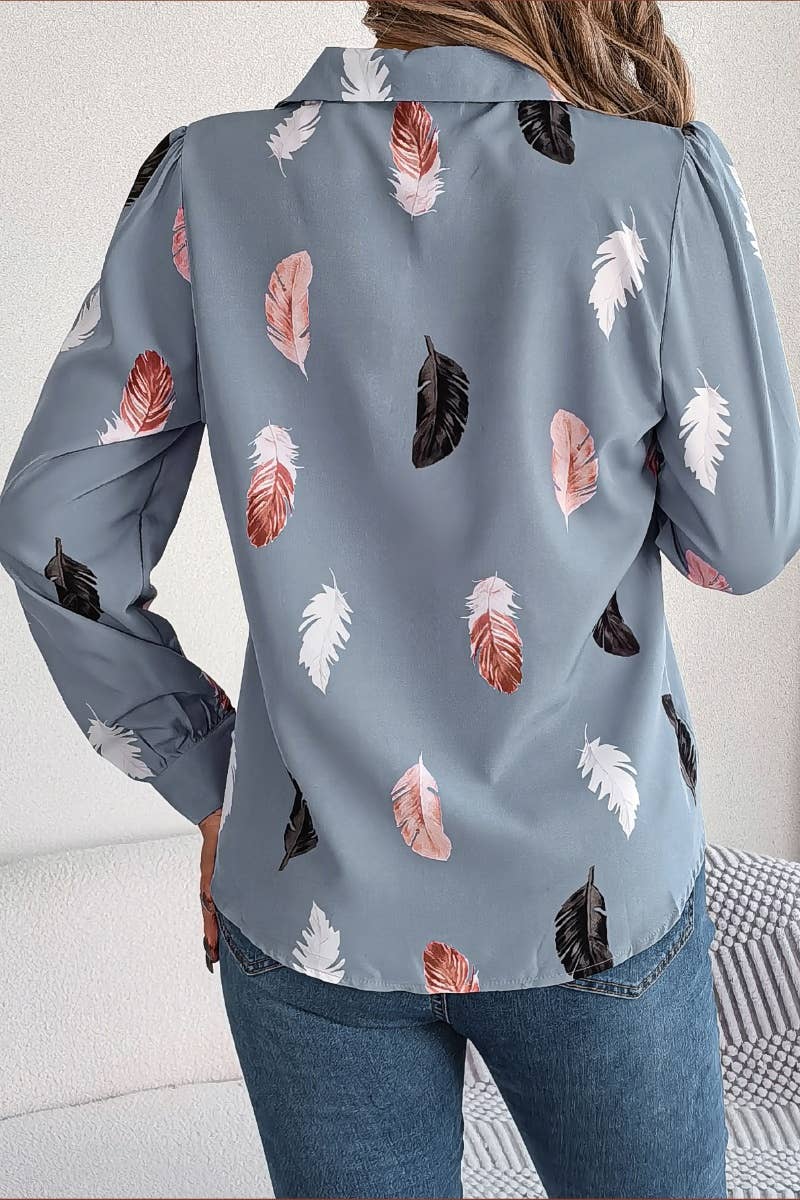 CWTDSL0084_SUMMER FEATHER SUIT COLLAR LONG SLEEVE SHIRT