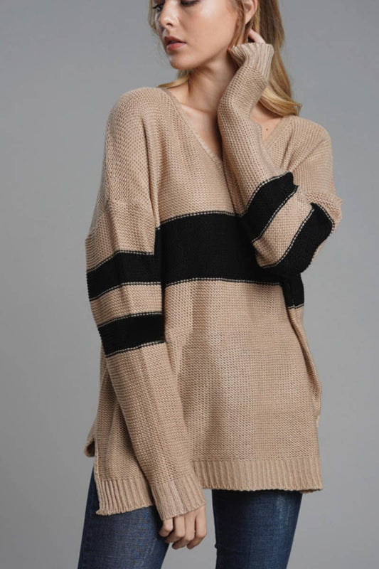 CWOSWL1420_V-Neck Long Sleeve Pullover Sweater