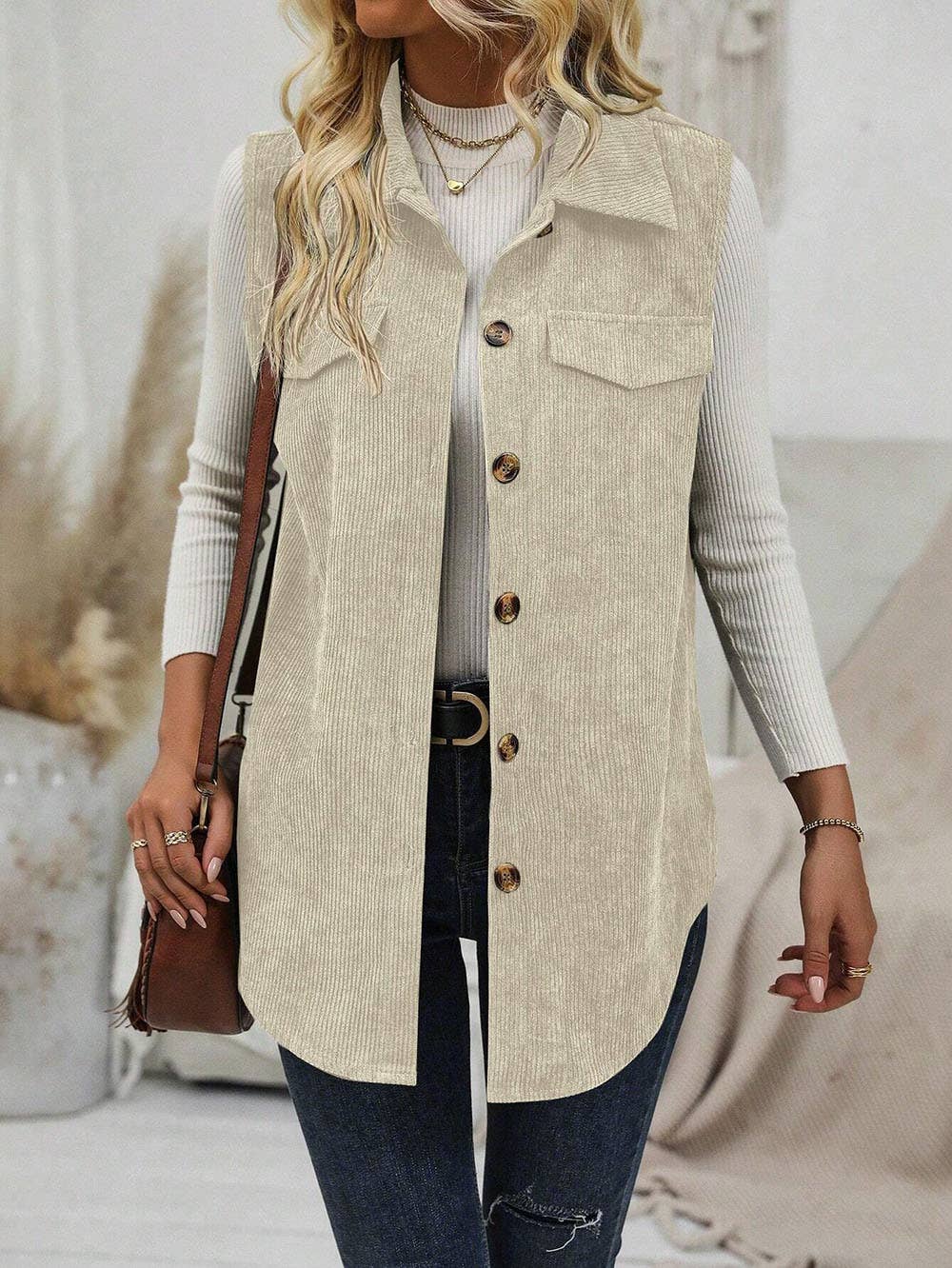Casual corduroy lapel cardigan