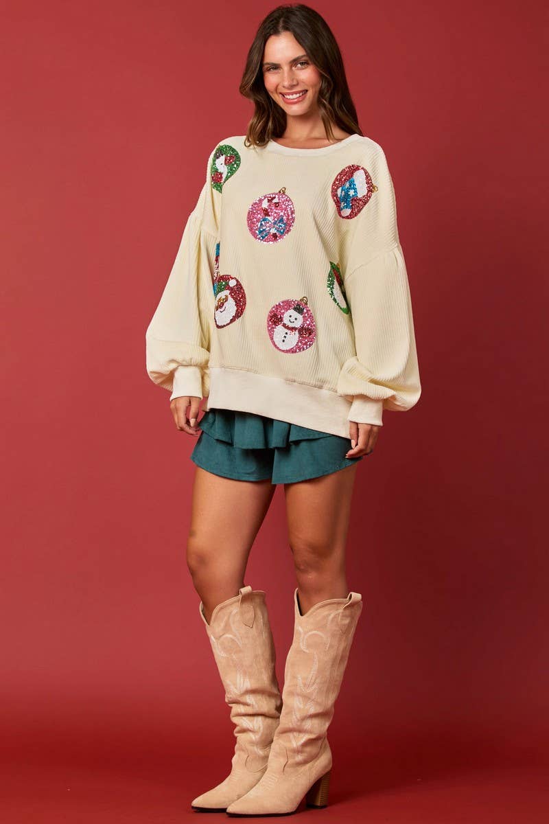CWTBLL01273_CHRISTMAS EGG SEQUIN LOOSE PULLOVER SWEATSHIRT