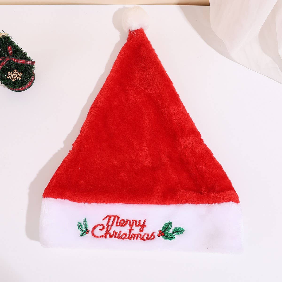 CWAH4072_CHRISTMAS LETTER EMBROIDERY SILK PLUSH SANTA HAT