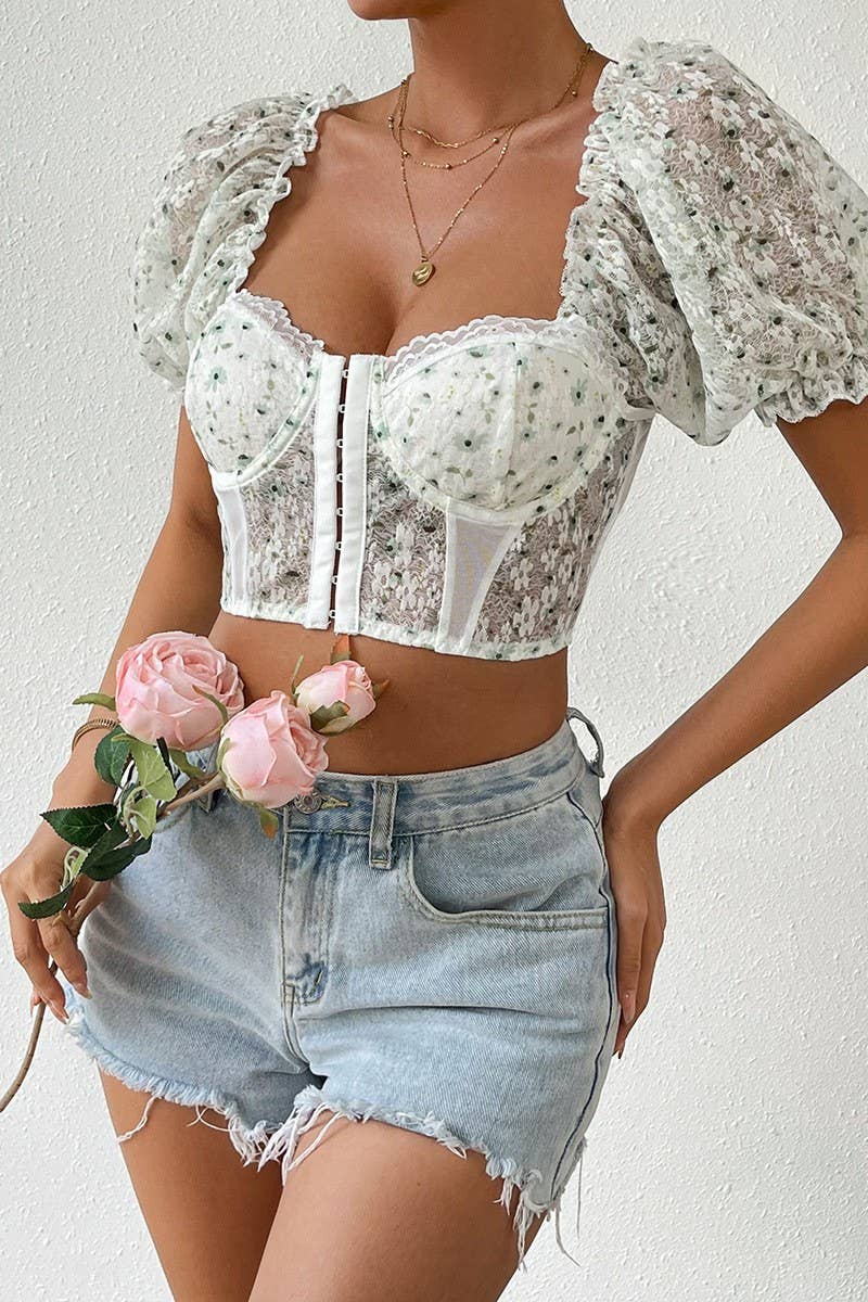 CWTBLS1639_PRINTED BUTTON-DOWN CARDIGAN LOW-CUT BACKLESS TOP