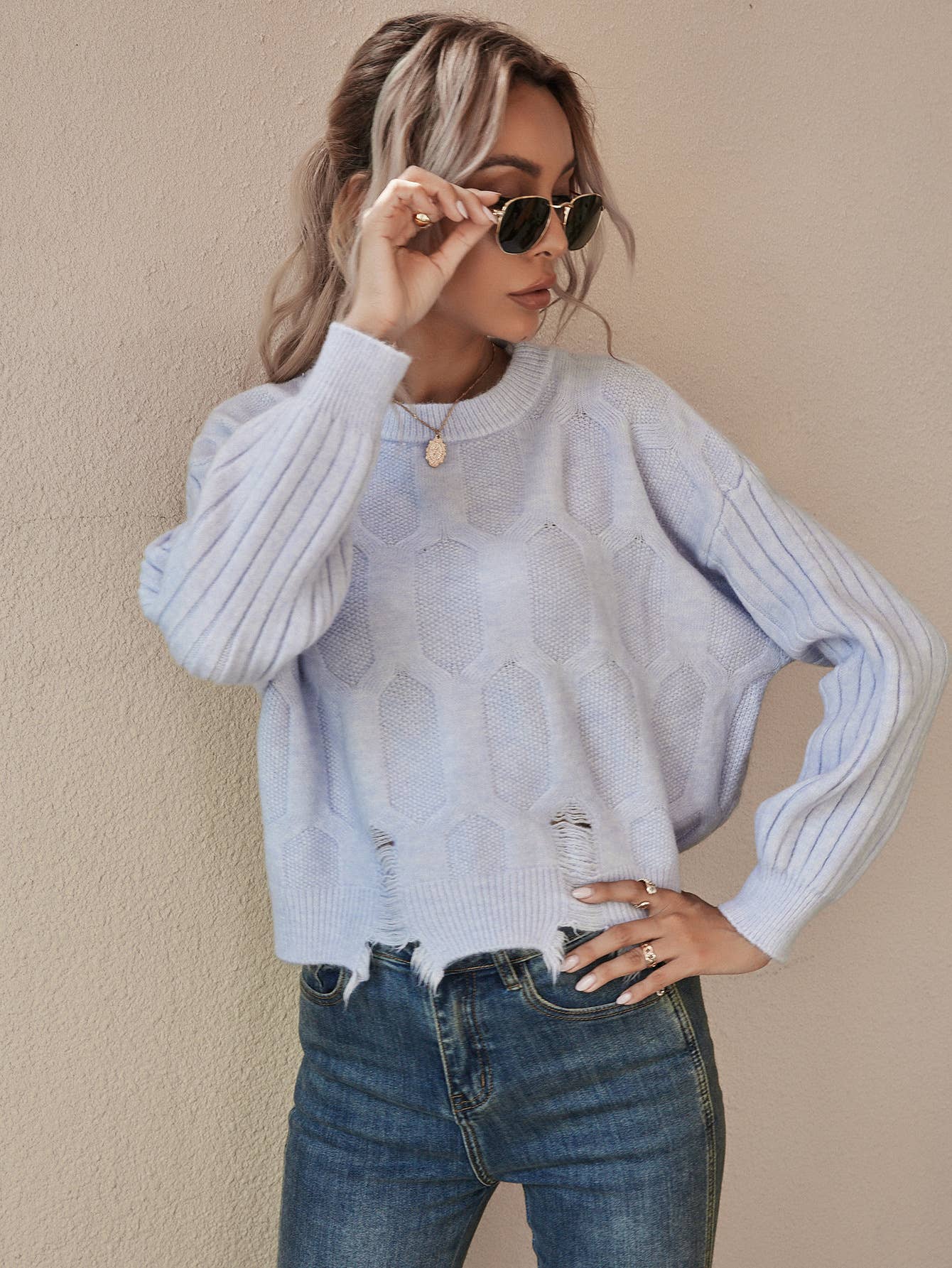 CWOSWL1155_Long Sleeve Round Neck Pullover Sweater