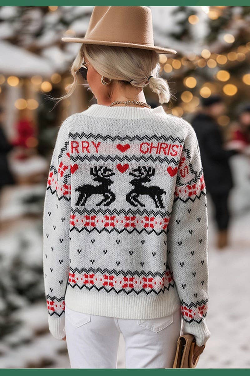 CWOSWL5058_KNITTED LONG-SLEEVED CREW NECK CHRISTMAS SWEATER