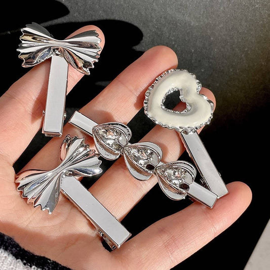 SILVER CHEESE HEART DONUT HAIRPIN DUCKBILL HAIRPIN