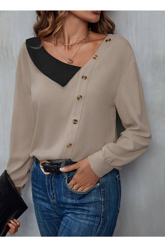 CWTTL1981_SPRING AND AUTUMN DESIGN LAPEL LONG SLEEVE SHIRT