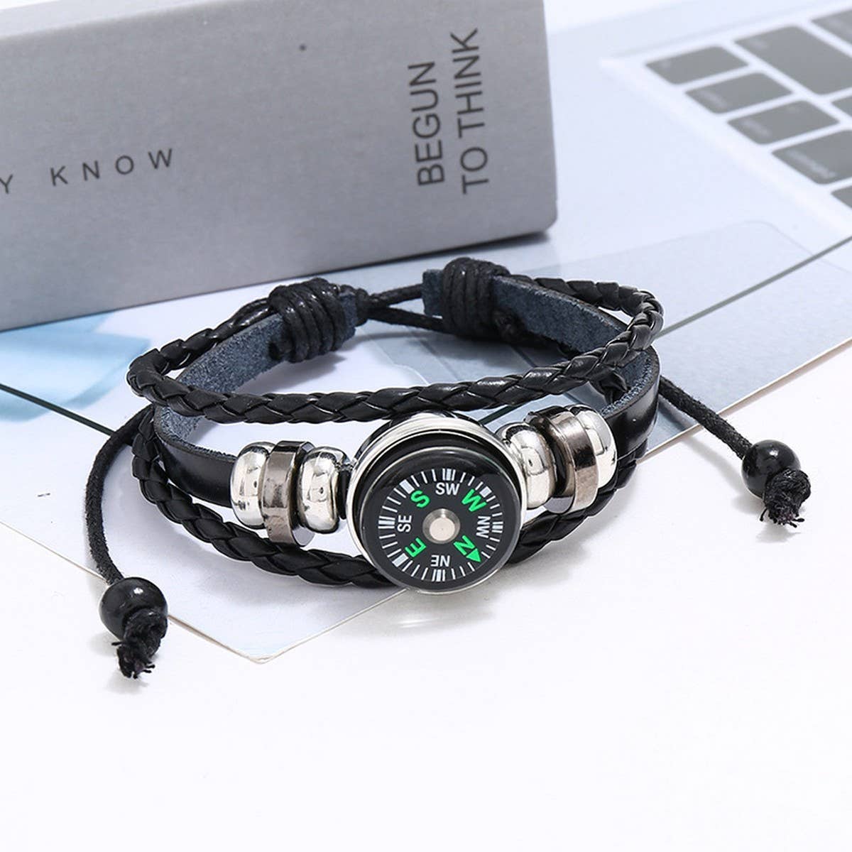 MULTI-LAYER BRAIDED BEADED COWHIDE BRACELET