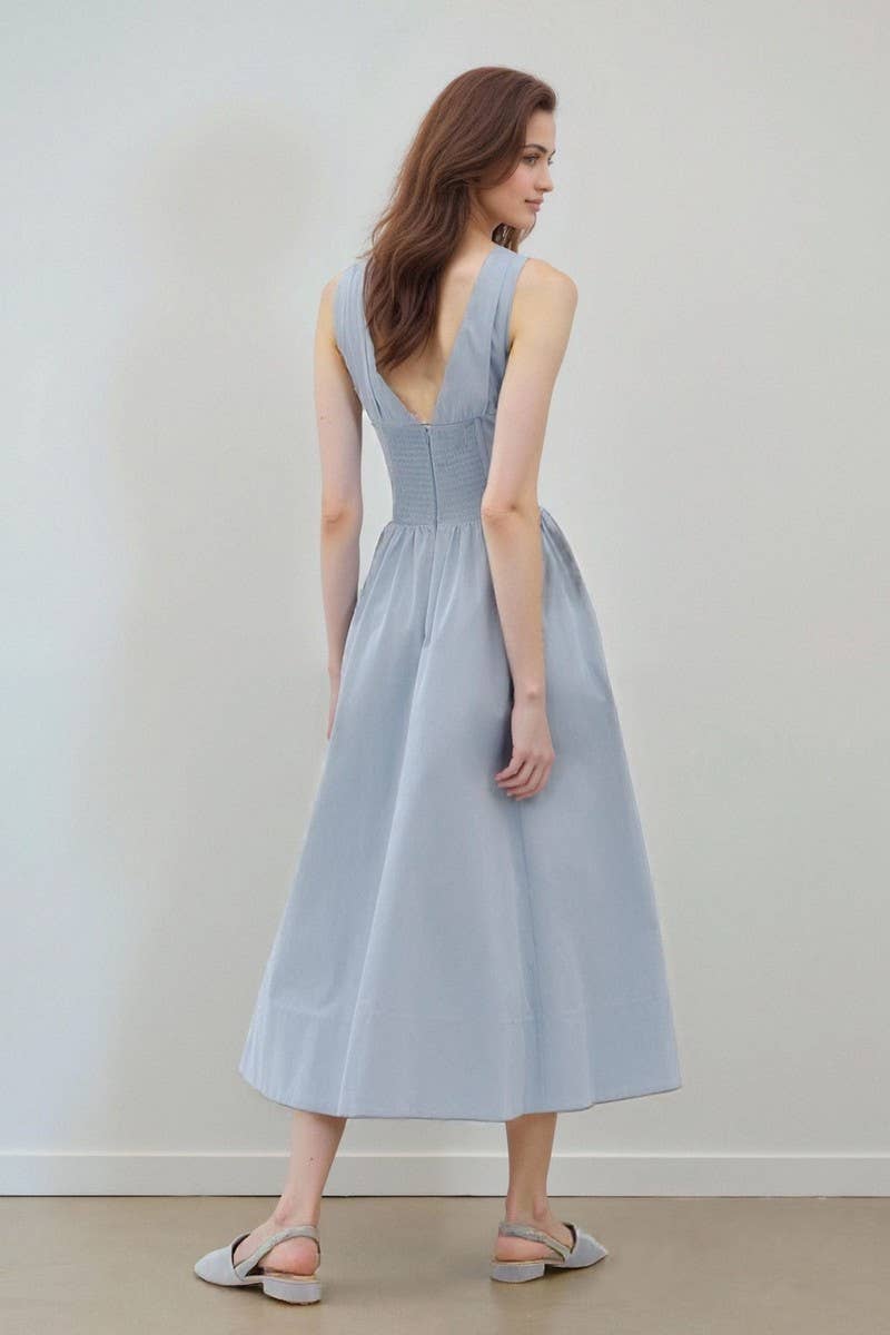 CWDMD6405_V-NECK TIE STRAP BODYCON MAXI DRESS