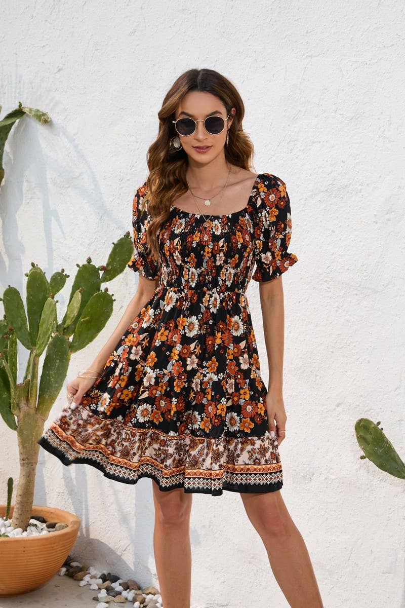 CWDSD4009_PRINT WAIST DRESS BOHO SHORT DRESS