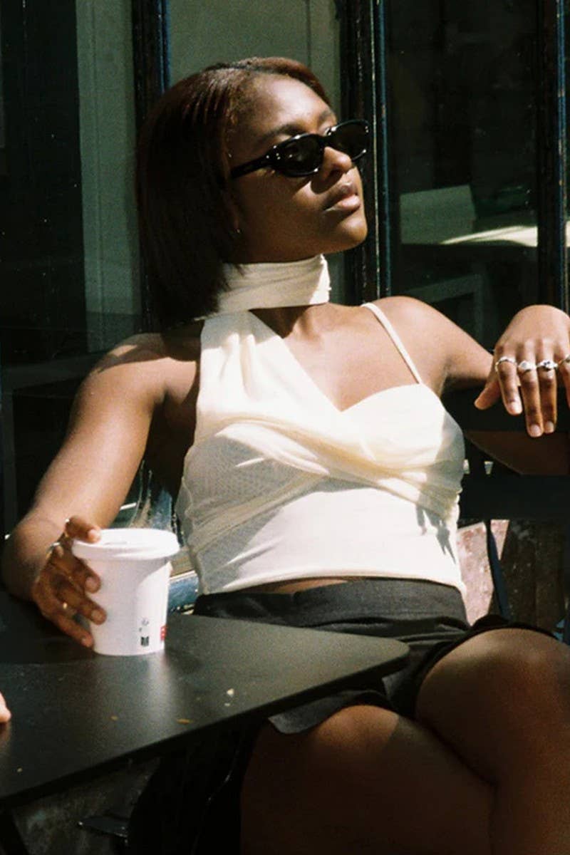 CWTTK0865_SUMMER STRAPLESS CROP ONE-SHOULDER TIE TOP