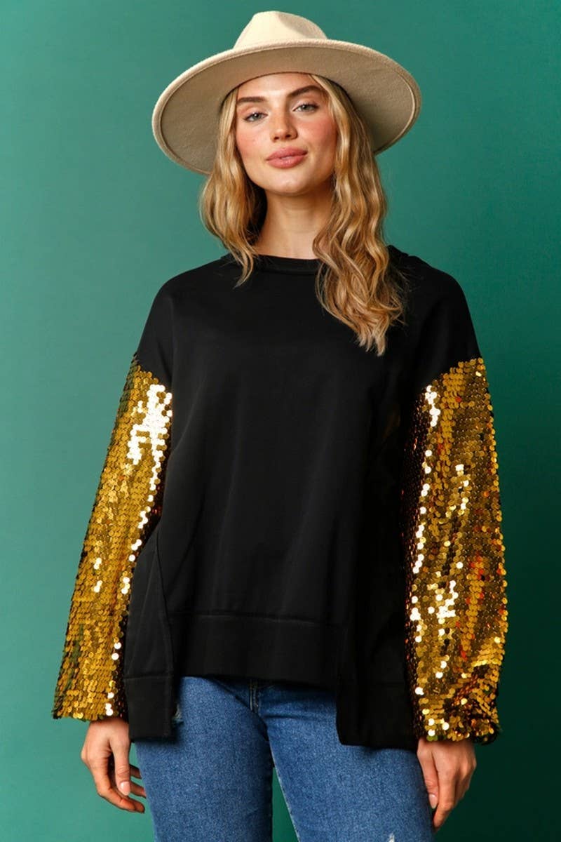 CWTBLL01265_CHRISTMAS SEQUIN SLEEVE PATCH SWEATSHIRT