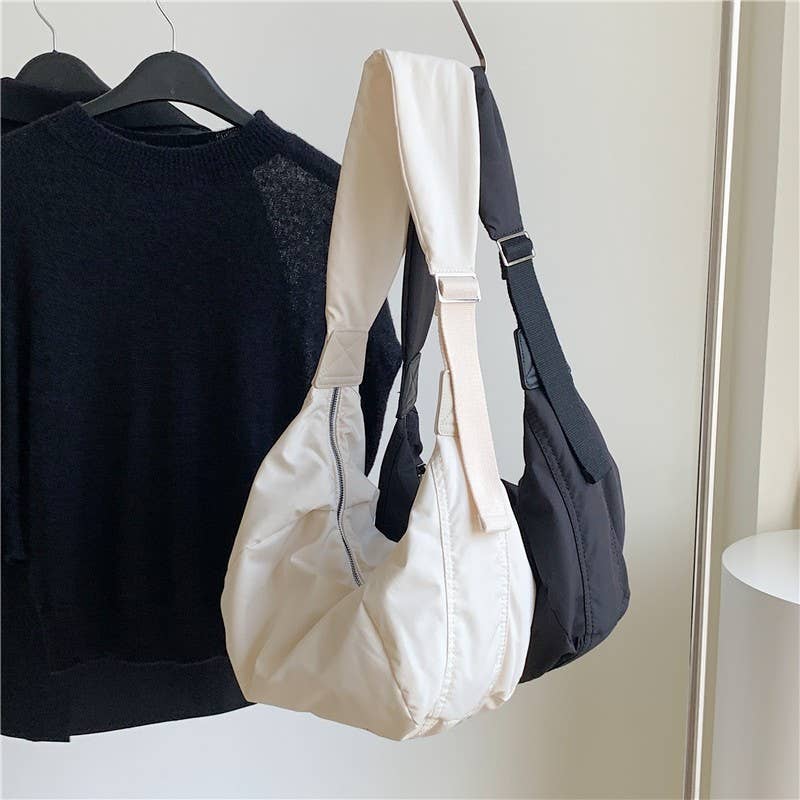 Pleated wide shoulder strap canvas bag
