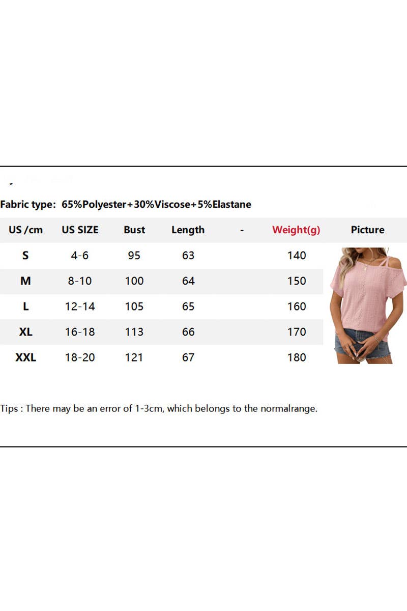 CWTTS1367_SUMMER SOLID COLOR ONE SHOULDER HOLLOW TOP