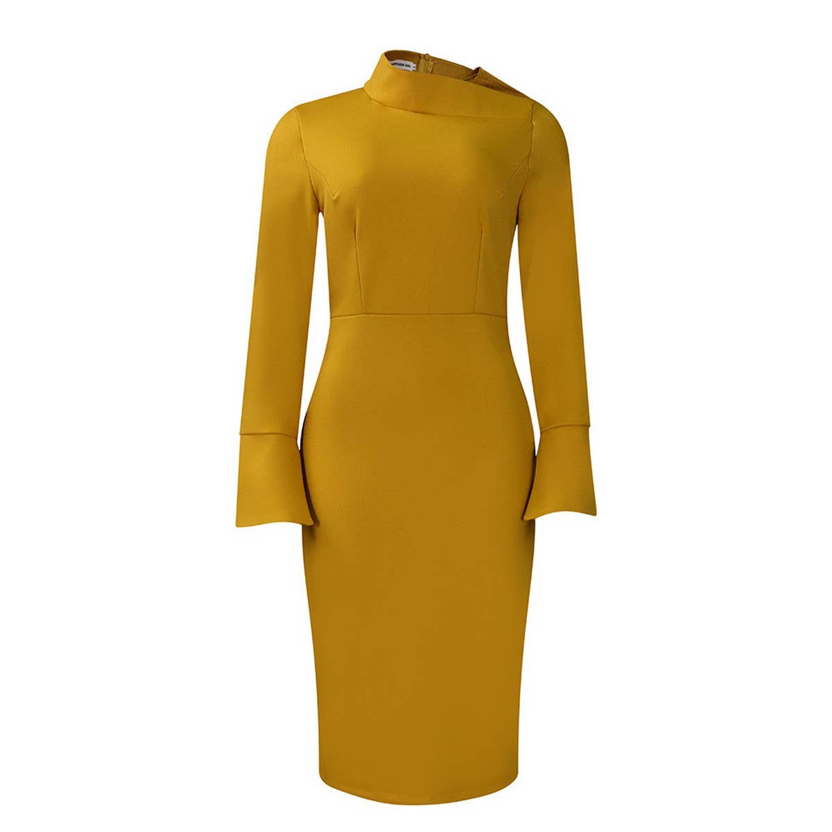 FASHION LONG SLEEVE OBLIQUE NECKSTRETCH KNIT DRESS_CWDMD3675