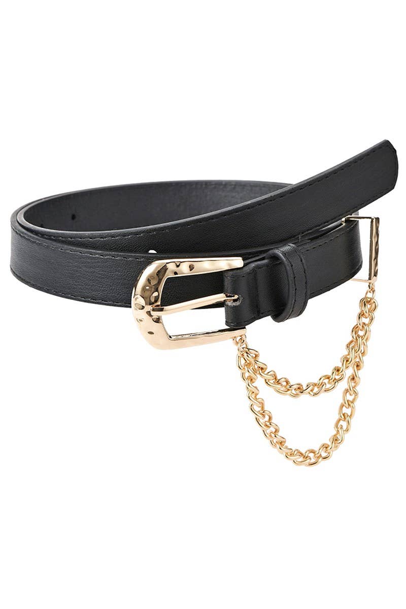 CUBAN CHAIN DETAIL SOLID REGULAR LEATHER BELT_CWABE031
