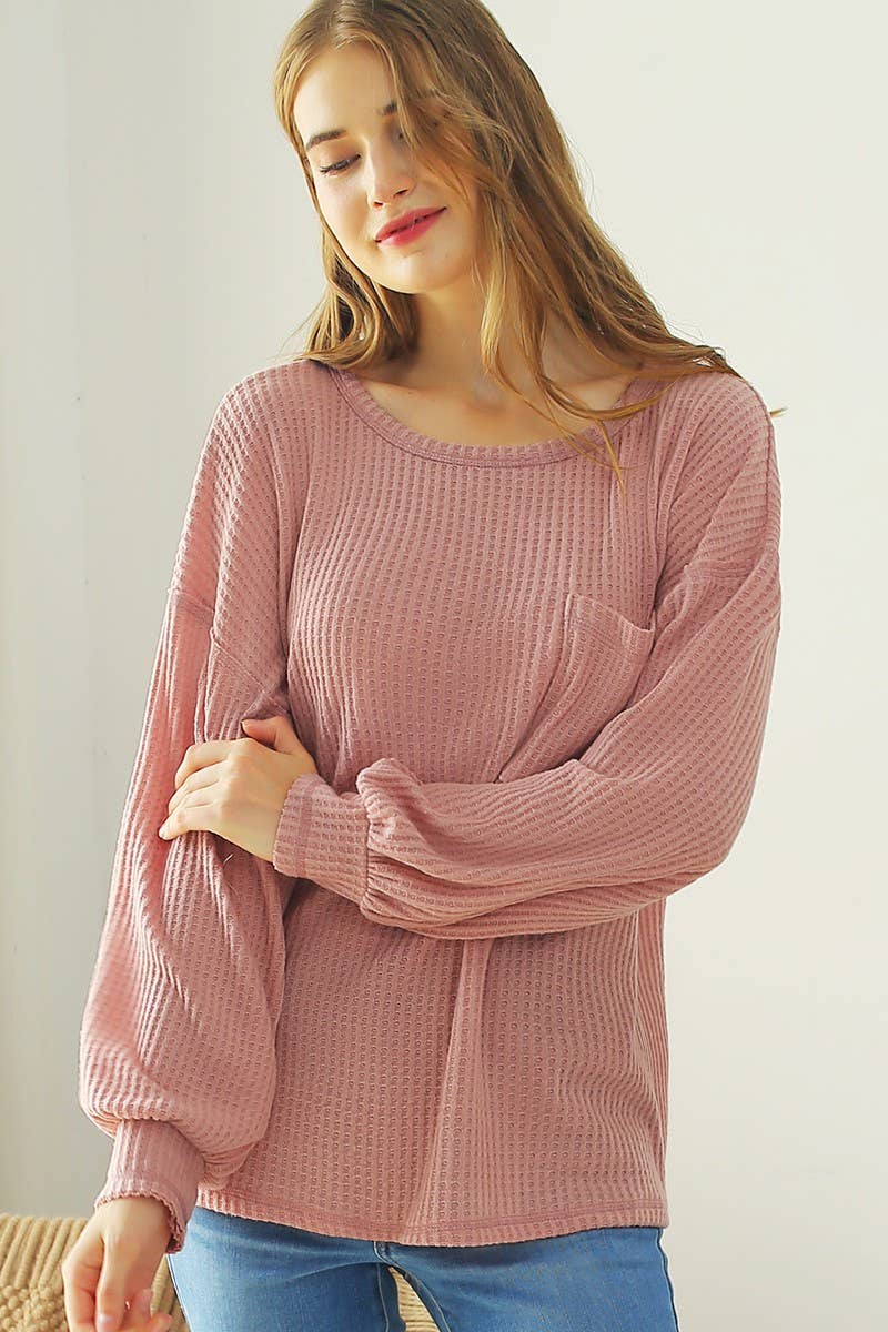 CWTTL1497_R NECK SHIRING CUFF SWEATER KNIT TOP