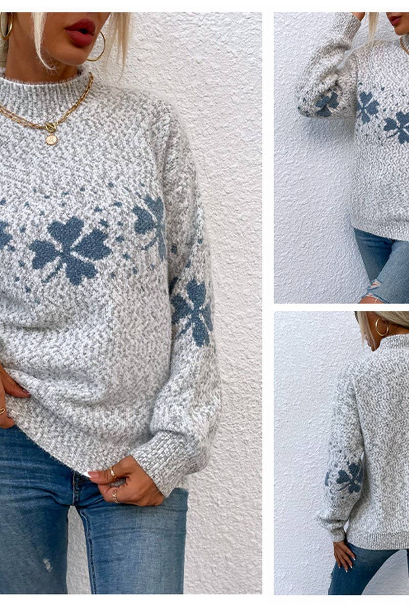 CWOSWL2566_CASUAL HALF TURTLENECK PULLOVER SNOWFLAKE CARDIGA