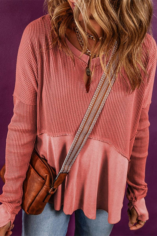 CWTBLL1356_AUTUMN LONG SLEEVE V-NECK HOODIE TOP