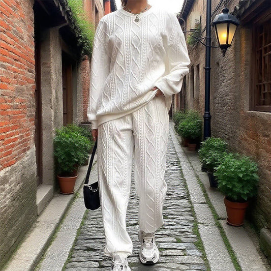 Fashionable threaded jacquard long pants set