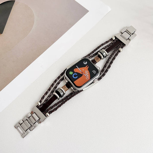 BOHEMIAN STYLE IWATCH9 GENUINE LEATHER WOVEN STRAP_CWWW0067