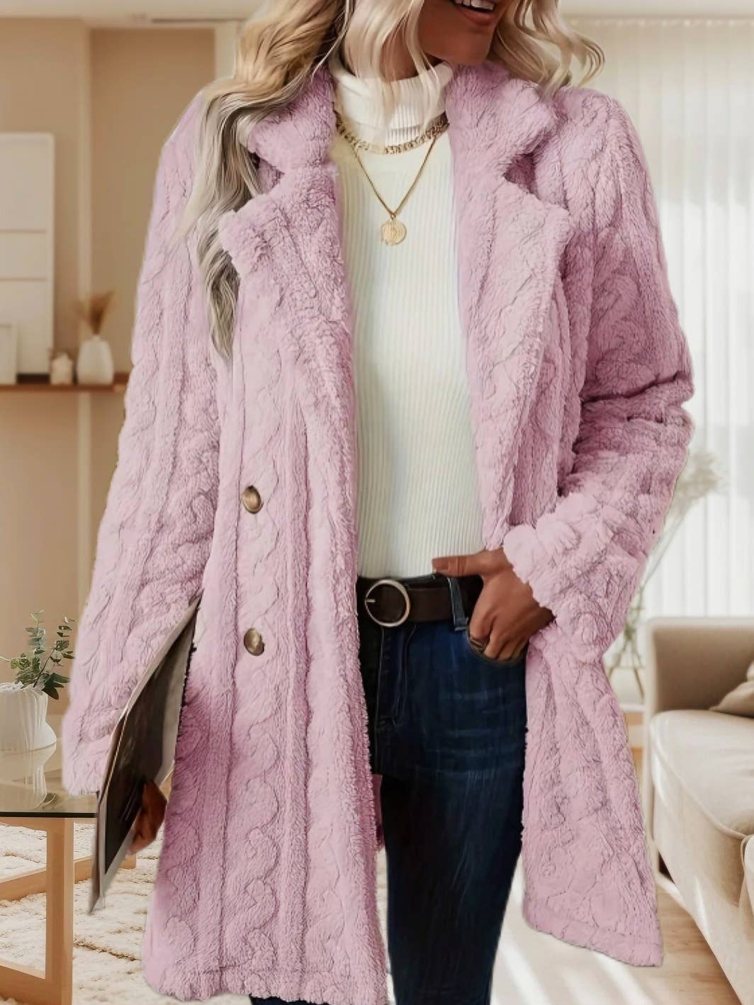COZY SUIT COLLAR DOUBLE-BREASTED PLUSH JACKET