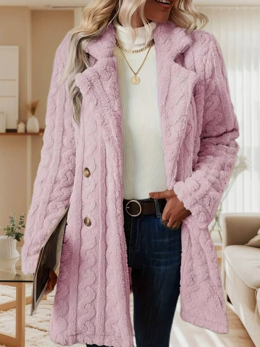 COZY SUIT COLLAR DOUBLE-BREASTED PLUSH JACKET