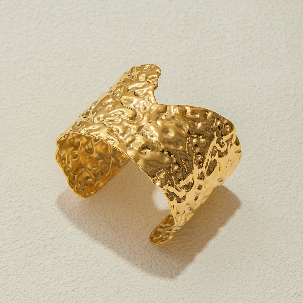 Minimalist 18K Gold Hammered Open Cuff Bracelet
