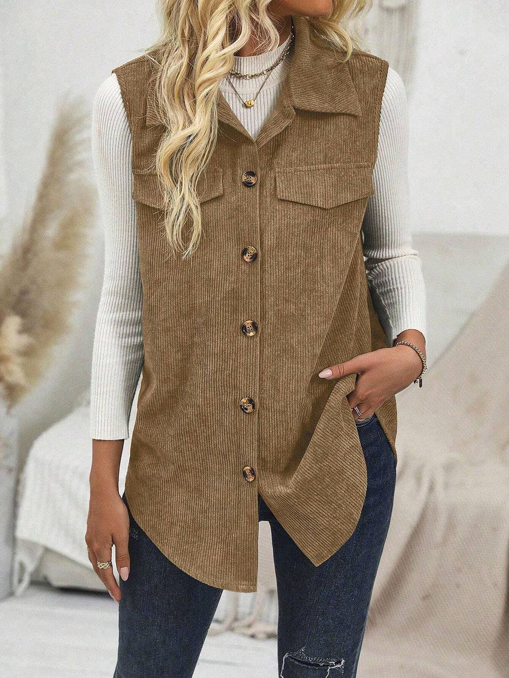 Casual corduroy lapel cardigan