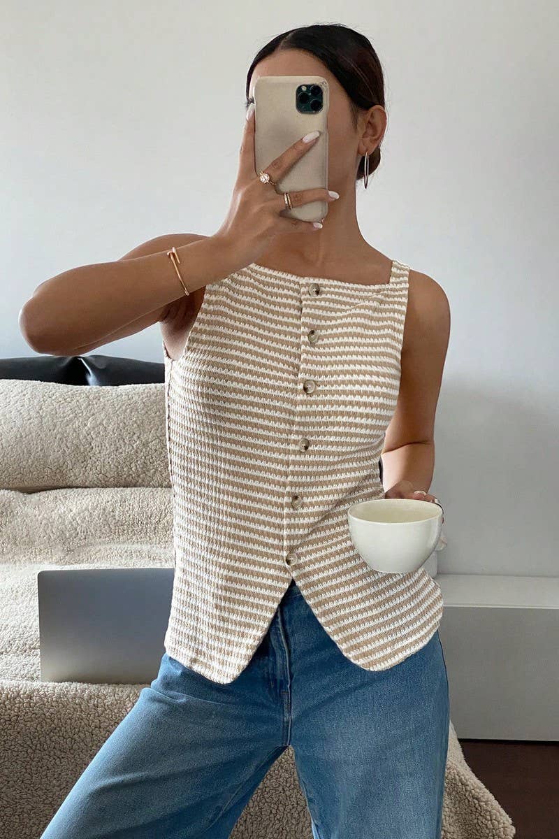 CWTTSL0328_WOMEN'S CASUAL BUTTON SLEEVELESS CAMISOLE TOP