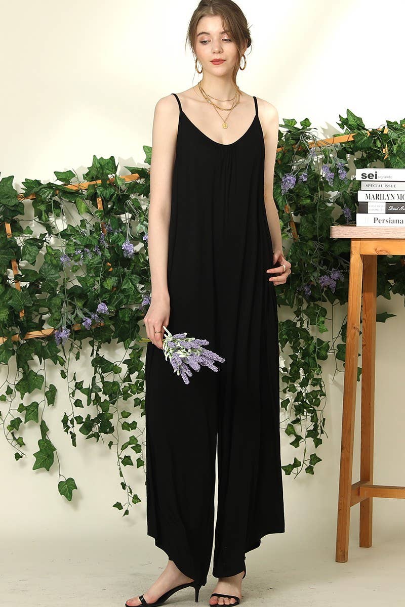 CWSJS226_LOOSE FIT SPAGHETTI STRAP WIDE LEG JUMPSUIT