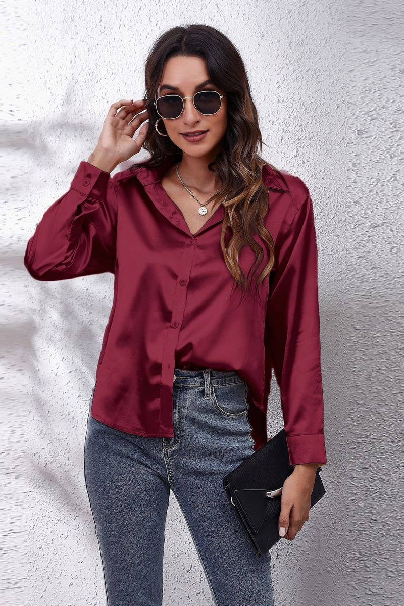 CWTTL1388_Casual Foldover Collar Pullover Top